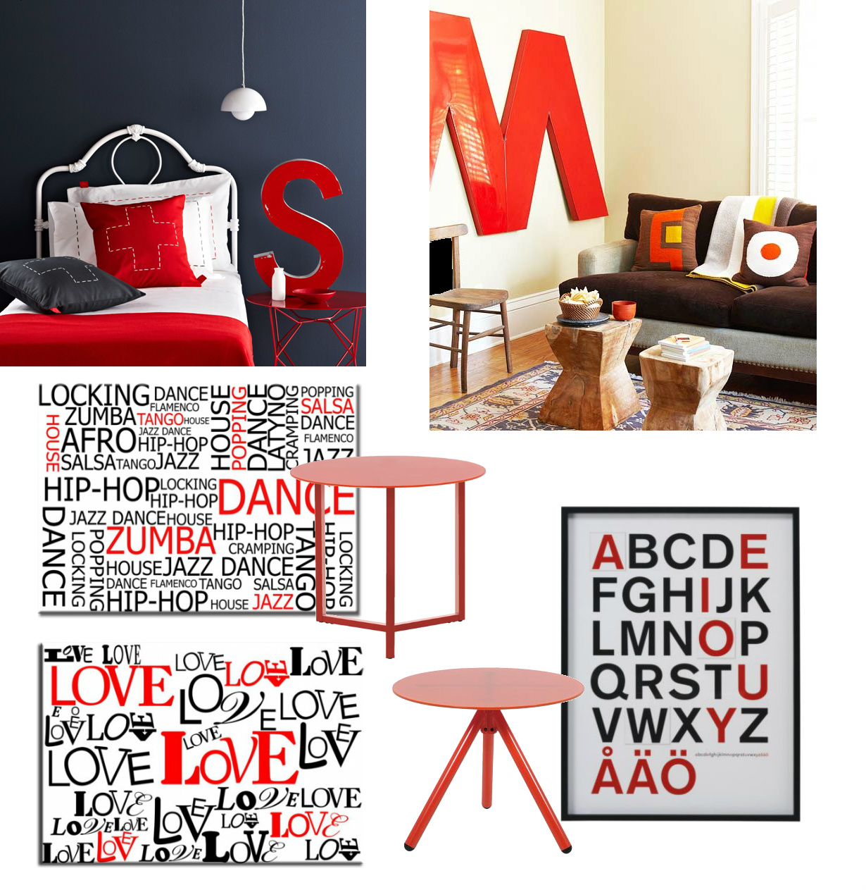 tablica-litery-stoliki czerwone,typografie,litery 3d,czarne dekoracje,czerwone deoracje,czarnoczerwone plakaty,czerwone stoliki