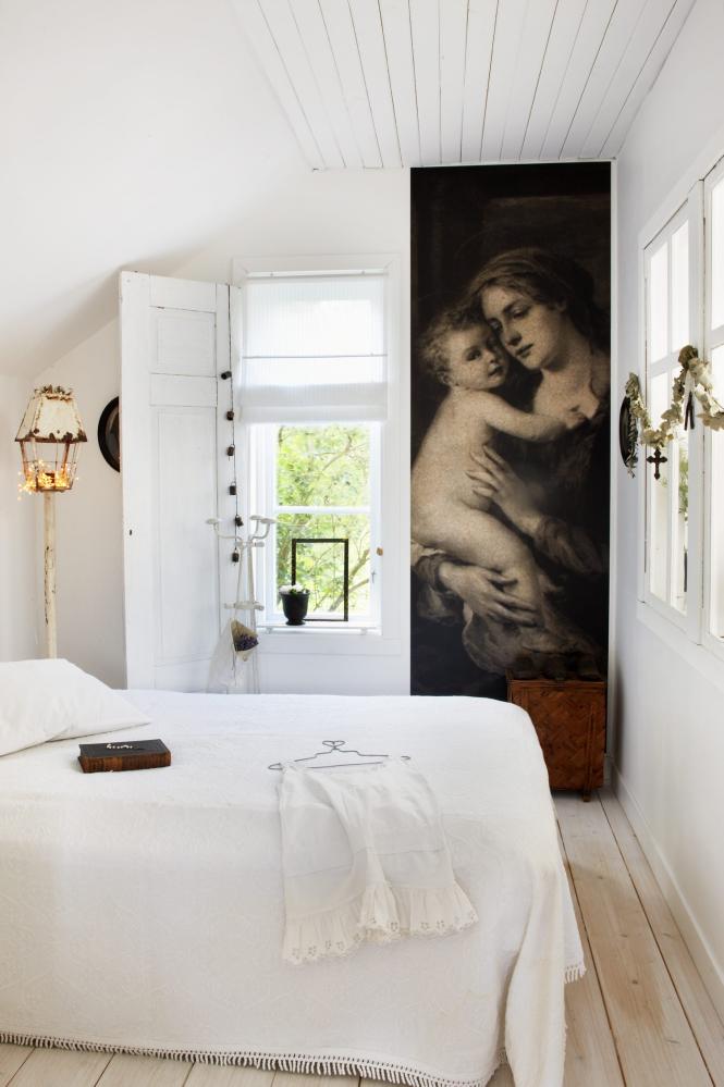 wiejska  sypialnia,biała sypialnia,skandynawska sypialnia,dekoracje vintage,styl vintage