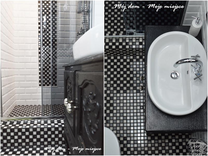 czarno-biała mozaika w aranżacji łazienki