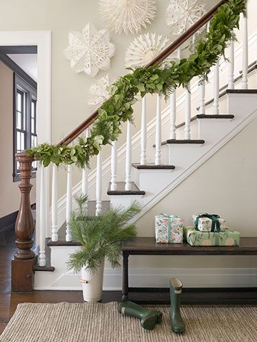 zielona ozdoba schodów na Święta