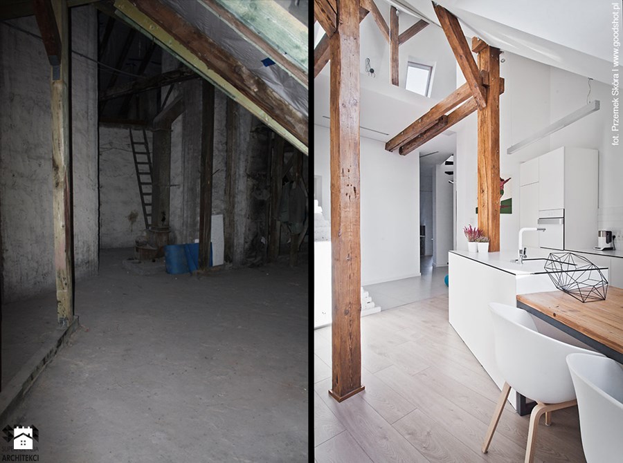 mieszkanie pod skosami before & after