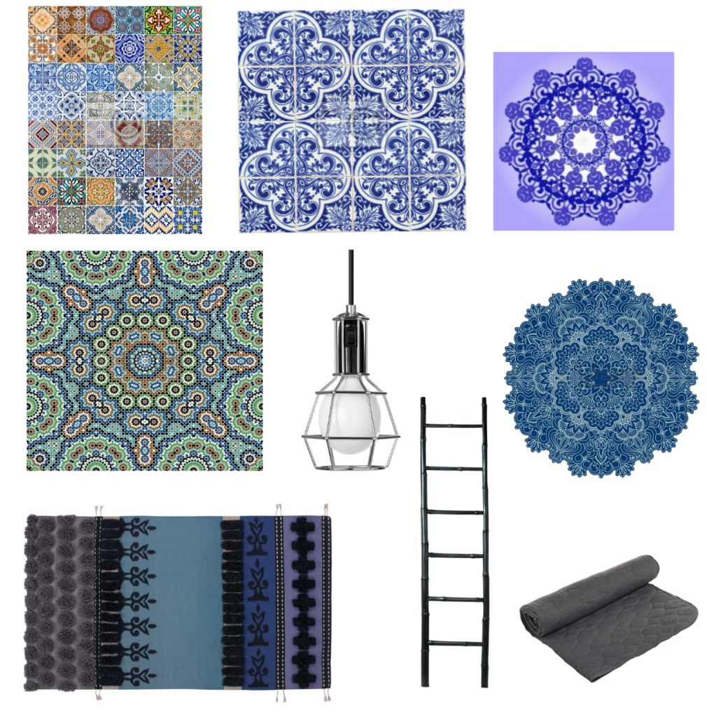 portugalskie płytli,tapety z ornamentem,niebieskie tapety z ornamentem,marokańskie wzory płytek,mozaika orientalna w niebieskim kolorze,piekne naklejki i tapety z niebieskim ornamentem,mozaika portugalska i hiszpańska,niebieski dywan skandynawski w geometryczne wzory,piekne dywany w szaro-niebieskim kolorze,industrialna lampa opleciona drutem,czarrna drabina bambusowa,szara narzuta pikowana