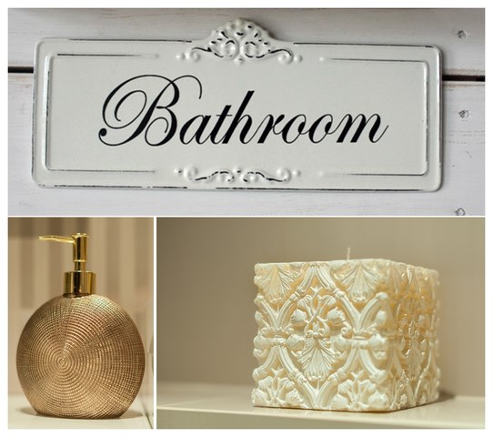 typografia i złote dodatki w łazience