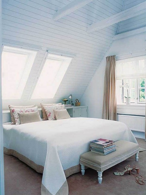błękitna sypialnia na poddaszu